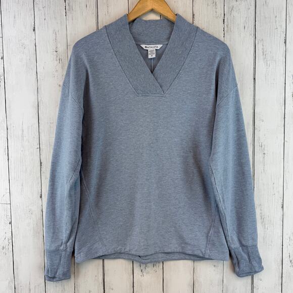 Athleta Blue Heather Clarity V-Neck Thumbholes Sweatshirt #466781 Size Medium - Picture 2 of 15